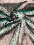 Husky Long Pile Fur Fabric - Hunter Green / Black - Faux Husky Fur Fabric 2 Tone Shaggy Fur By Yard