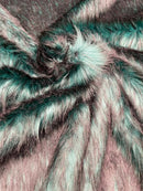 Husky Long Pile Fur Fabric - Hunter Green / Black - Faux Husky Fur Fabric 2 Tone Shaggy Fur By Yard