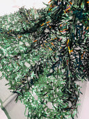 Sword Shaped Sequins - Hunter Green - Hanging Solid Sequins On Mesh Fabric By Yard