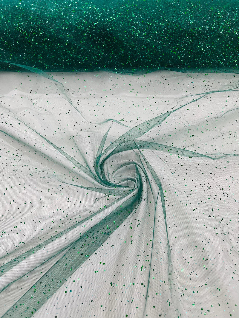 Sparkle Tulle Glitter Fabric - Hunter Green - Tulle Fabric with Sparkle Glitter Sold By Yard