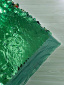 Oval Jumbo Paillette Sequins - Hunter Green - Big Oval Paillette Sequins Design Fabric By Yard