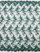 Plant Design Lace Fabric - Hunter Green - Small Plant Flower Leaf Design Lace Fabric Sold By Yard