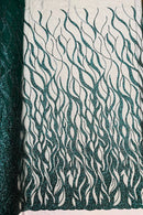 Flaming Fire Design Bead Fabric - Hunter Green - Beaded Embroidered Fabric By Yard