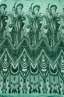 Zig Zag Tear Drop Sequins - Hunter Green - Embroidered Zig Zag Sequins 4 Way Stretch By Yard