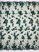 3D Multi-Color Flower Lace - Hunter Green - Flower Leaf 3D Multi-Tone Fabrics Sold By Yard