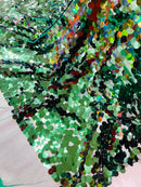 Circle Paillette Sequins - Hunter Green - Large Round Paillette Sequins Design Fabric By Yard