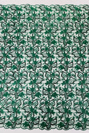 Flower Plant Sequins Fabric - Hunter Green - Embroidered Sequins On Flower Pattern Lace By Yard