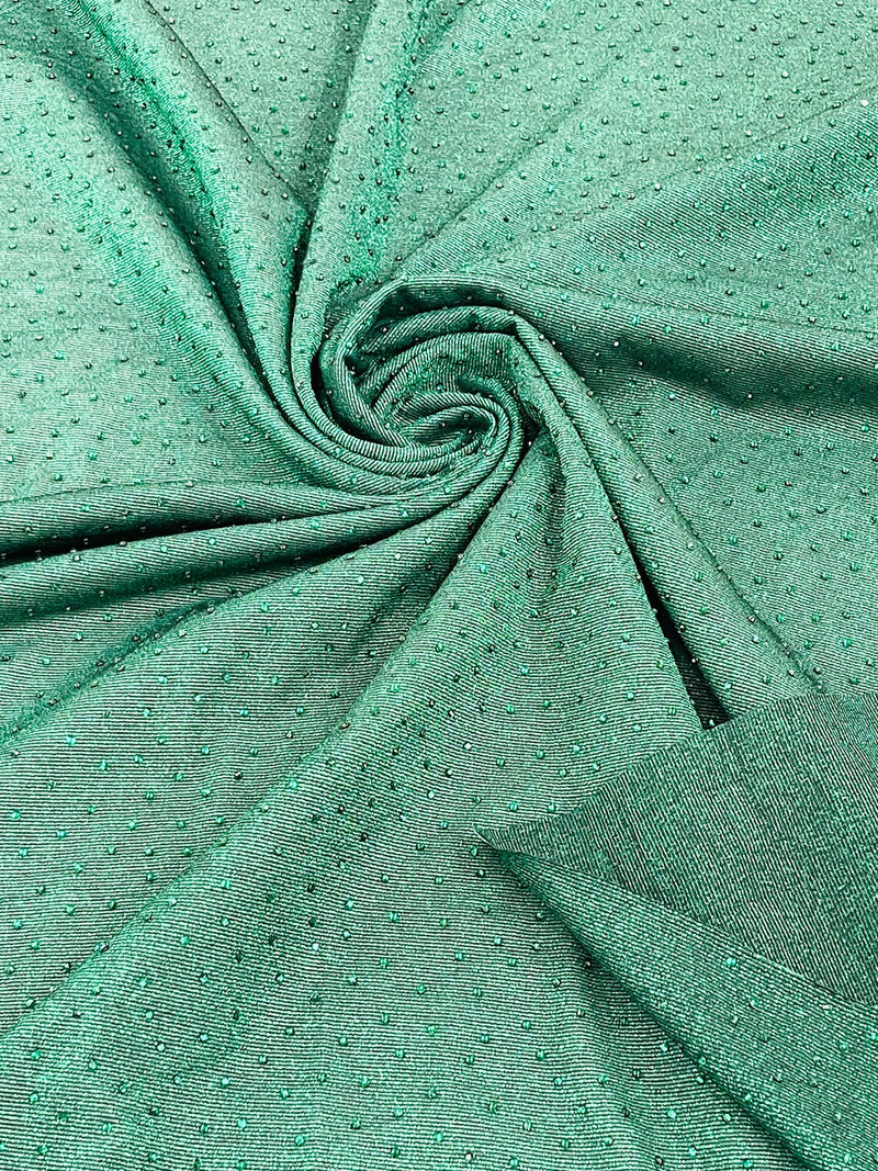 Shimmer Rhinestone Glitter Fabric - Hunter Green - Shimmer Stretch Glitter Fabric with Rhinestones By Yard