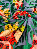 Floral Burnout Stretch Velvet - Hunter Green - Multi-Color Velvet Burnout Fabric Sold By The Yard