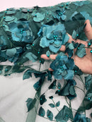 3D Orquidia Floral Lace - Hunter Green - Beautiful Orchid Flower Fabric on Mesh by Yard