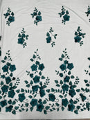 3D Orquidia Floral Lace - Hunter Green - Beautiful Orchid Flower Fabric on Mesh by Yard