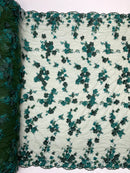 3D Multi-Color Flower Lace - Hunter Green - Flower Leaf 3D Multi-Tone Fabrics Sold By Yard