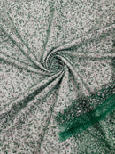 Bead/Sequins Lace Fabric - Hunter Green - Small Sequins and Beads Embroidered on Lace Fabric By Yard