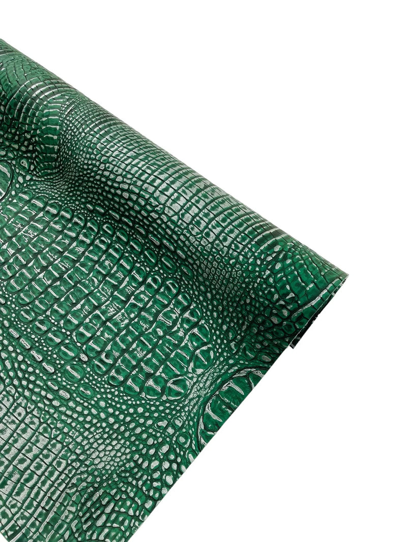 Faux Alligator Print Vinyl Fabric - Hunter Green -  Faux Animal Print Sold by The Yard