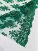 Isabela Design - Hunter Green - Embroidery Beaded Fabric With Sequin on a Mesh Fabric by the yard