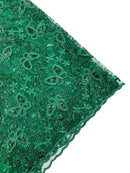 Butterfly Floral Lace Fabric - Hunter Green - Butterfly Flower Metallic Design on Lace Fabric By Yard