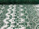 Damask Beaded Glam Fabric - Hunter Green - Embroidery Beaded Fabric with Round Beads Sold By The Yard