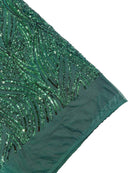 Curvy Design Sequins Fabric - Hunter Green - 4 Way Stretch Curvy Sequins Design Mesh Fabric by Yard