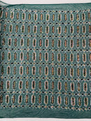 Geometric Stretch Sequin - Hunter Green - Fancy Gem Design on Mesh By Yard