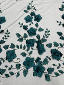 3D Orquidia Floral Lace - Hunter Green - Beautiful Orchid Flower Fabric on Mesh by Yard