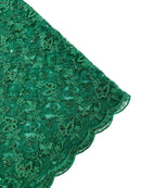 Metallic Floral Butterfly Fabric - Hunter Green - Embroidered Floral Butterfly Design Mesh Fabric by Yard