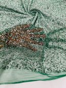 Bead/Sequins Lace Fabric - Hunter Green - Small Sequins and Beads Embroidered on Lace Fabric By Yard
