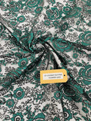 3D Chunky Glitter Rose Fabric - Hunter Green -  Flower Glitter Design on Tulle Fabric Sold by Yard