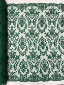 Beaded Butterfly Pattern Fabric - Hunter Green - Damask Fancy Bead Sequins Fabric Sold by Yard