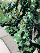 Oval Jumbo Paillette Sequins - Hunter Green - Big Oval Paillette Sequins Design Fabric By Yard