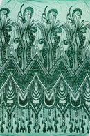 Zig Zag Tear Drop Sequins - Hunter Green - Embroidered Zig Zag Sequins 4 Way Stretch By Yard