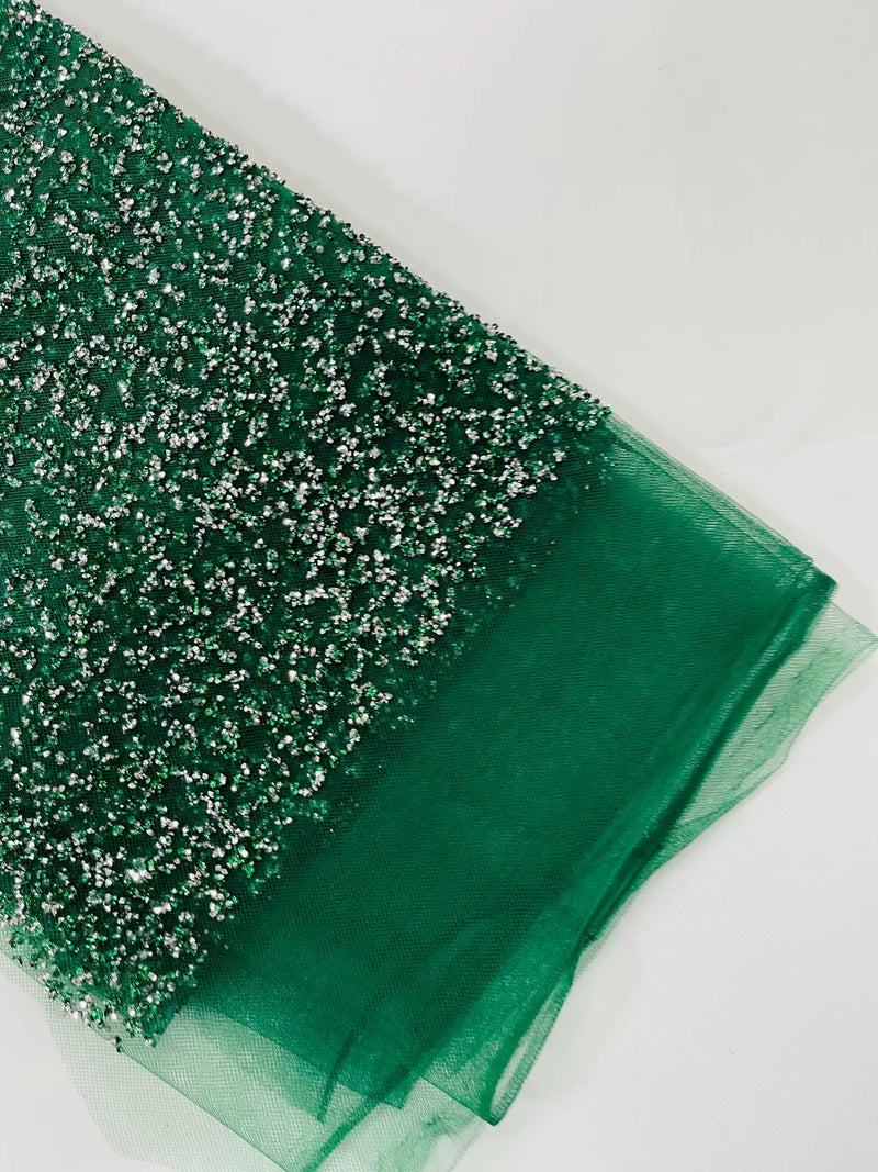 Mesh Rliteew Rhinestone Glitter Mesh Fabric - Hunter Green - Shiny Glitter Mesh Rhi