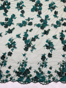 3D Multi-Color Flower Lace - Hunter Green - Flower Leaf 3D Multi-Tone Fabrics Sold By Yard