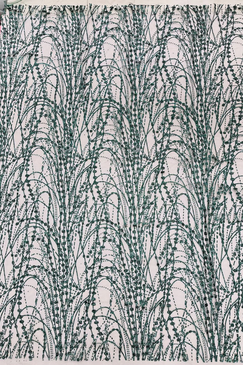 Tulle Glitter Galaxy Design Fabric - Hunter Green - Tulle Fabric with Sparkle Glitter Design Sold By Yard