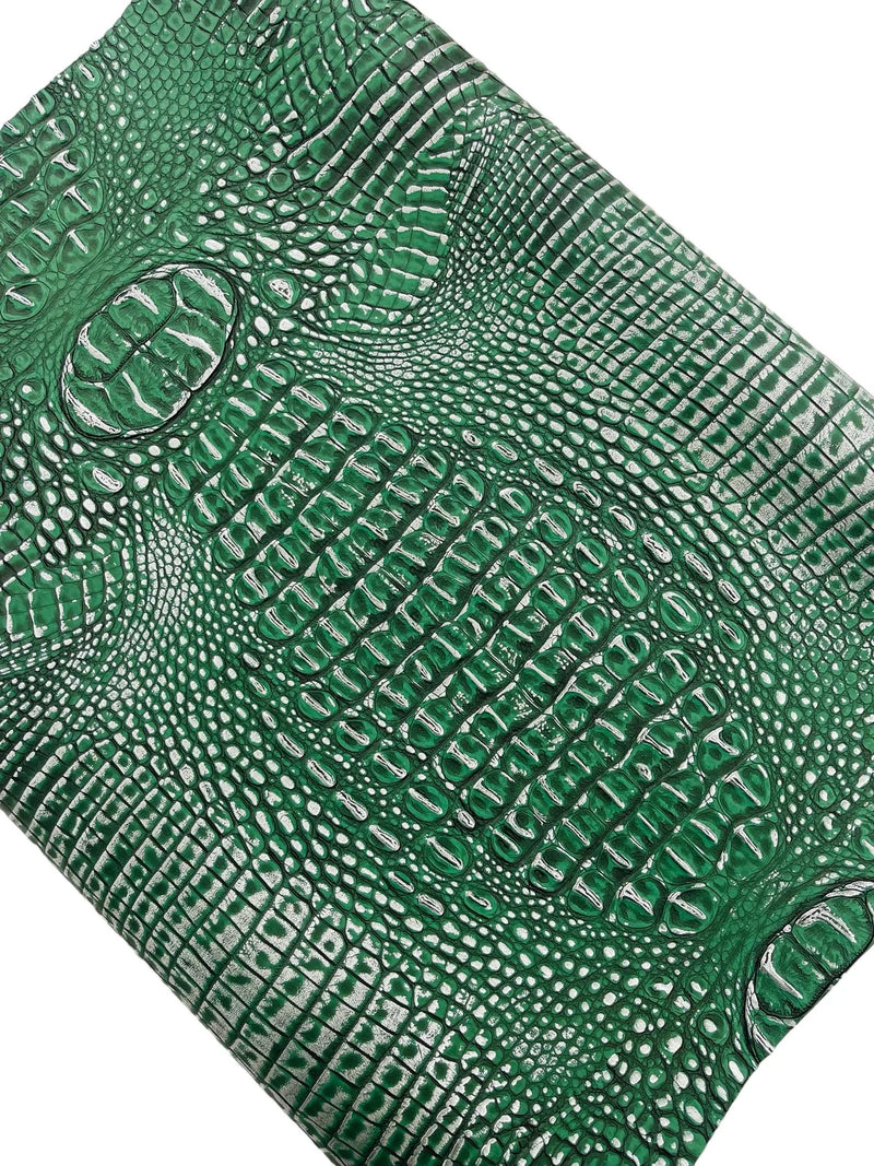 Faux Alligator Print Vinyl Fabric - Hunter Green -  Faux Animal Print Sold by The Yard