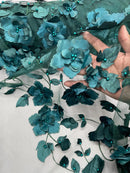 3D Orquidia Floral Lace - Hunter Green - Beautiful Orchid Flower Fabric on Mesh by Yard