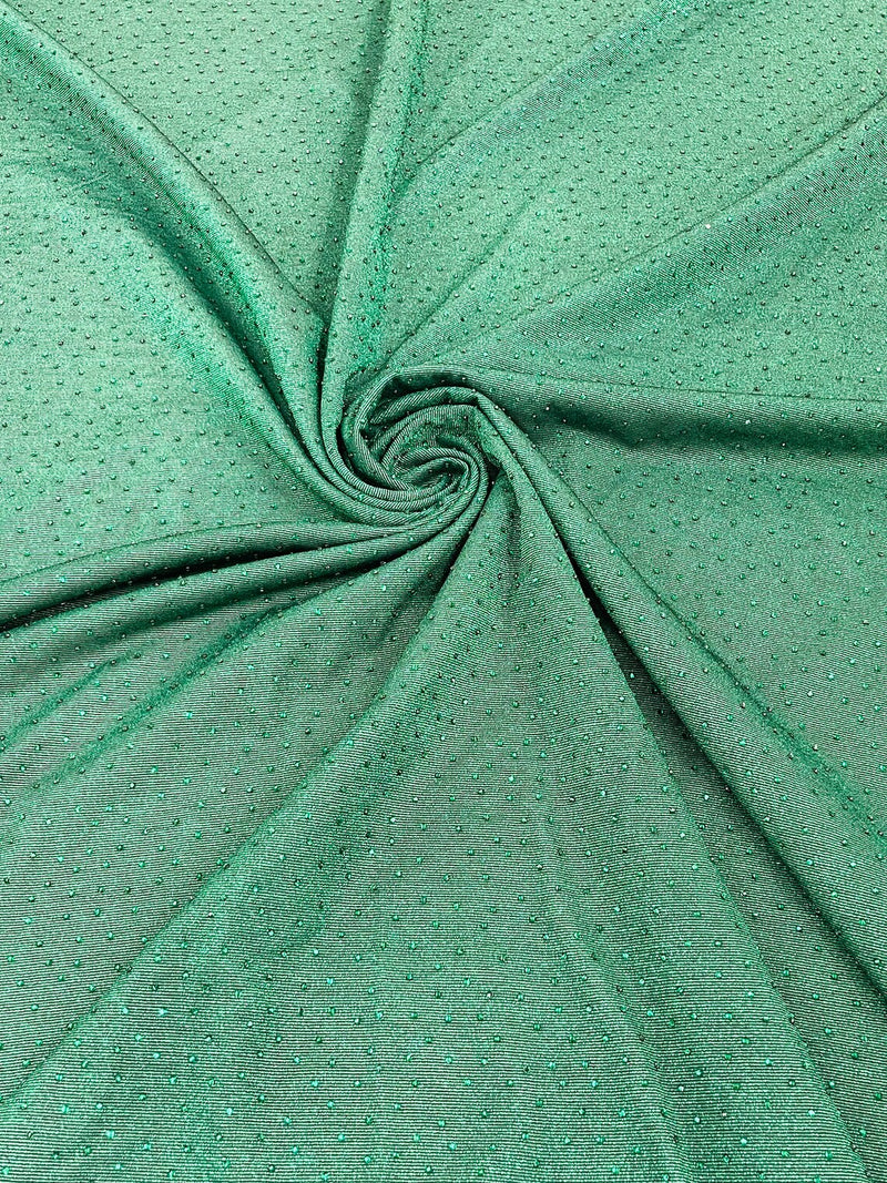 Shimmer Rhinestone Glitter Fabric - Hunter Green - Shimmer Stretch Glitter Fabric with Rhinestones By Yard