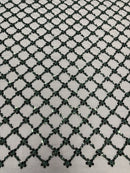 Diamond Net Bead Fabric - Hunter Green - Geometric Embroidery Beaded Sequins Fabric Sold By The Yard
