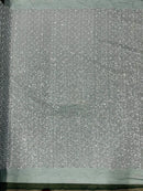 Beaded Mini Flower Pearl Fabric - Hunter Green - Embroidered Pearls Bead Fabric By Yard