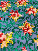 Floral Burnout Stretch Velvet - Hunter Green - Multi-Color Velvet Burnout Fabric Sold By The Yard