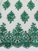 Heavy Bridal Lace Fabric - Hunter Green - Floral Beaded Heavy Lace Fabric Sold by Yard