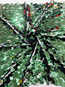 Oval Jumbo Paillette Sequins - Hunter Green - Big Oval Paillette Sequins Design Fabric By Yard