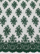 Isabela Design - Hunter Green - Embroidery Beaded Fabric With Sequin on a Mesh Fabric by the yard