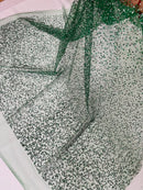 Rhinestone Glitter Mesh Fabric - Hunter Green - Shiny Glitter Mesh Rhinestone Detail Fabric by Yard