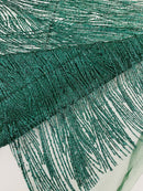 Glitter Lines on Tulle Lace Fabric - Hunter Green - Tulle Glitter Mesh Line Design Fabric Sold By Yard