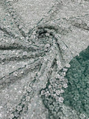 Beaded Mini Flower Pearl Fabric - Hunter Green - Embroidered Pearls Bead Fabric By Yard