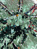 Oval Jumbo Paillette Sequins - Hunter Green - Big Oval Paillette Sequins Design Fabric By Yard