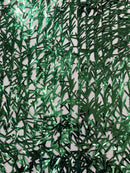 Sword Shaped Sequins - Hunter Green - Hanging Solid Sequins On Mesh Fabric By Yard