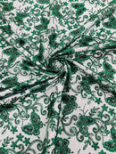 Butterfly Floral Lace Fabric - Hunter Green - Butterfly Flower Metallic Design on Lace Fabric By Yard