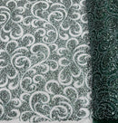 Swirl Design Bead Fabric - Hunter Green - Beaded Swirl Design with Sequins on Mesh Lace by Yard