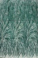 Glitter Lines on Tulle Lace Fabric - Hunter Green - Tulle Glitter Mesh Line Design Fabric Sold By Yard